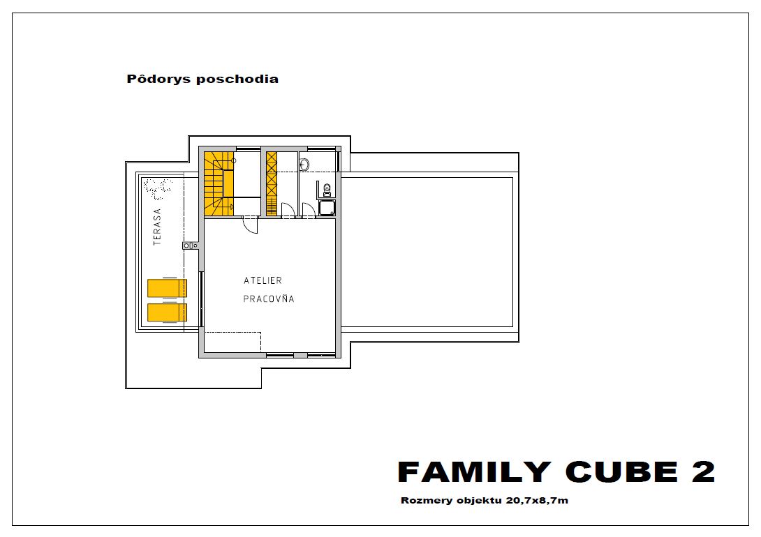 projekt rodinného domu family cube 2 podorys poschodia